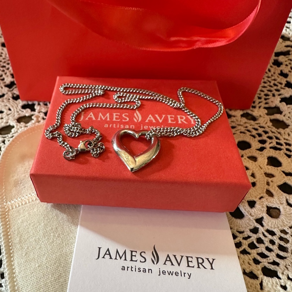 ❌SOLD❌JAMES AVERY Retired Open Heart Floating Pendant w/JA 18” Curb Necklace! ❤️